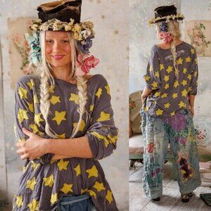 Magnolia Pearl Star Appliqué Viggo Tee Shirt Gray Yellow